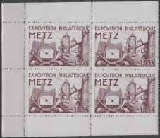 FRANCE :1938: Bloc De 4 Vignettes / Cinderellas – Postfris / Neuves / MNH : ##Exposition Philatélique-METZ## : ... - Expositions Philatéliques