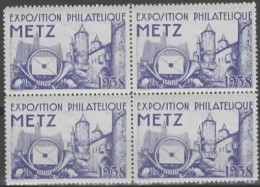 FRANCE :1938: Bloc De 4 Vignettes / Cinderellas – Postfris / Neuves / MNH : ##Exposition Philatélique-METZ## : ... - Expositions Philatéliques