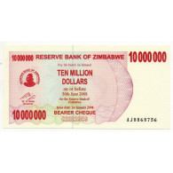 Zimbabwe 10 Million Dollars 30 Jun 2008 Pick 55 - Zimbabwe