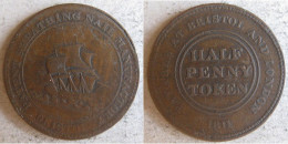 Bristol - Patent Sheathing Nail Manufactory . Half Penny Token 1811 , Bateau, En Bronze - Buitenlandse Handel, Proeven, Tweede Merken