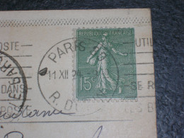 Cpa Du Bon Marché Paris Affranchissement De 1924 Semeuse Lignée 130 YT 15c Type VI Roulette RARE - Coil Stamps