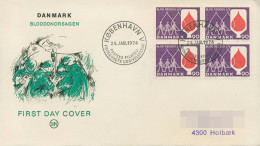 Dänemark 1974 Blutspendedienst 555 4er-Block FDC (X80020) - FDC