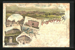 Lithographie Hildburghausen, Gymnasium, Technikum, Marktplatz Mit Rathaus  - Hildburghausen