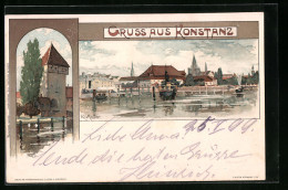 Künstler-AK Karl Mutter: Konstanz, Uferpartie Vom Wasser Aus, Turm  - Mutter, K.