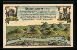 Lithographie Oberdollendorf A. Rhein, Ortsansicht Aus Der Vogelschau Mit Heisterbach Und Drachenfels  - Drachenfels