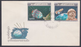 Kampuchea 1986 FDC Satellite, Space, Technology, Astronaut, Rocket, Space Station, First Day Cover - Kampuchea