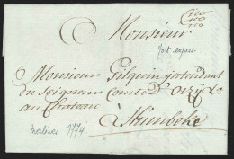 Belgique - L. Datée De MALINES 1774 Pour HUMBEKE Port Express Manuscrit "Cito Cito Cito" - 1714-1794 (Pays-Bas Autrichiens)