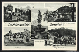 AK Landstuhl, Burgruine Sickingen, Platz, Kurhaus, Sickinger-Denkmal  - Landstuhl