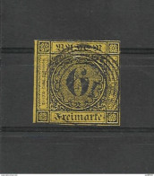 Anciens Etats Allemands BADE 1853/1858  YT N° 8 (6 K JAUNE)  Oblitéré / Verso Traces Charnières - Usados