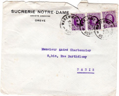 1925  " SUCRERIE NOTRE DAME  à OREYE  " Envoyée à PARIS - Covers & Documents
