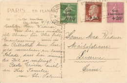 FRANCE - 2 FR 40 CENT FRANKING (Yv. #253 + #254 + #255) ON PC (VIEW OF PARIS) FROM PARIS TO SWITZERLAND  -  1930 - 1927-31 Caisse D'Amortissement