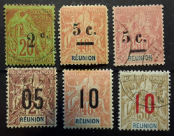 REUNION 1893 - 1912, 6 Timbres Neufs * / O, Surchargés,  Yvert 45,52,53,72,77,78,BTB - Sonstige & Ohne Zuordnung
