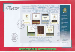 FOGLIETTO R.S.M. 2012 - Ref.080A - BUSTA FDC "VINI MONDIALI" 6 Val. - - Blocks & Sheetlets