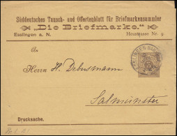 Württemberg PS 2 Ziffer 3 Pf. Braun Drucksache Die Briefmarke ESSLINGEN 2.1.95 - Postwaardestukken