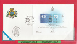 FOGLIETTO R.S.M. 2013 - Ref.084A - BUSTA FDC "ANNIVERSARIO INGRESSO CONSIGLIO D'EUROPA" 2 Val. - - Blocks & Sheetlets