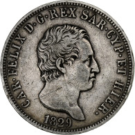 États Italiens, SARDINIA, Carlo Felice, 5 Lire, 1829, Genoa, Argent, TB+ - Genen