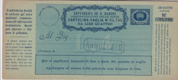 San Marino / Cartolina Vaglia , Money Card , Mandat Postal - Lire 4 - Enteros Postales