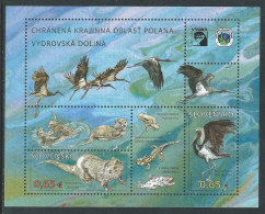 Slovakia 2015 Protected Landscape Area Poľana River Otter And Black Stork Set Of 2 Stamps With Labels In Block MNH - Kraanvogels En Kraanvogelachtigen