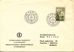 Finland Cover With Special Postmark 4-6-1955 And Single Franked RED CROSS Stamp Sent To Denmark - Storia Postale