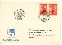 Finland Cover With Special Postmark And Cachet Sent To Denmark 21-8-1954 RED CROSS Stamps - Storia Postale
