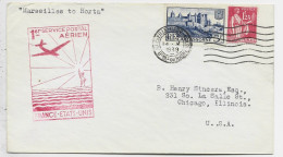 FRANCE N° 392+370 LETTRE AVION MARSEILLE GARE AVION 1939 TO USA 1ER SERVICE VIA HORTA - 1927-1959 Storia Postale