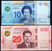 Lot De 2 Billets Neufs** :10 DT 2020 Et 20 DT 2017// Lot Of 2 Notes 10/2020 -20/2017 UNC** - Tunisia