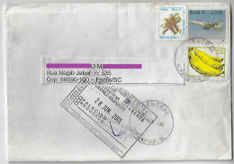 Brazil 2001 Returned To Sender Cover From Florianópolis Stamp Urban Bird Ruddy Ground Dove Fruit Banana Airplane AMX - Briefe U. Dokumente