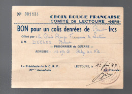 Lectoure (32)  CROIX ROUGE Bon Pour Un Colis Denrée De 100 Francs 1944 (voir La ,description) (PPP47794 C) - Croce Rossa