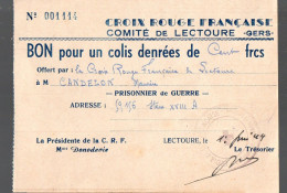 Lectoure (32)  CROIX ROUGE Bon Pour Un Colis Denrée De 100 Francs 1944 (voir La ,description) (PPP47794 E) - Croix-Rouge