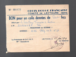 Lectoure (32)  CROIX ROUGE Bon Pour Un Colis Denrée De 100 Francs 1944 (voir La ,description) (PPP47794 F) - Cruz Roja