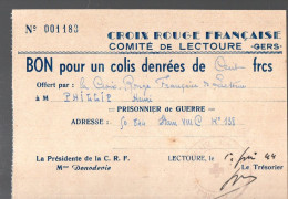 Lectoure (32)  CROIX ROUGE Bon Pour Un Colis Denrée De 100 Francs 1944 (voir La ,description) (PPP47794 G) - Cruz Roja