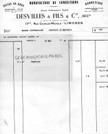 87 - LIMOGES - FACTURE   BONNETERIE MANUFACTURE DE CONFECTIONS - DESVILLES & FILS-17 RUE CHARLES MICHELS-1952 - Artigianato