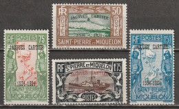 St Pierre Et Miquelon N° 159 A-D * Surchargés Jacques Cartier 1534-1934 - Unused Stamps