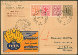 Publibel N°1363 (Fyffes) + 1F30 Par Avion Vol SABENA BRUXELLES - PALMA (1956)  çàd Poste Restante - Lettres & Documents