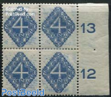 Netherlands 1923 4c, Block Of 4 With Too Much Blue Ink, Unused (hinged) - Unused Stamps