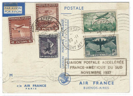 Nov. 1937 - C P Air France " Liaison Postale Aérienne FRANCE-AMERIQUE DU SUD / NOVEMBRE 1937 " - Affr. Mixte - 1927-1959 Storia Postale