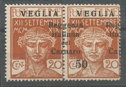 Arbe E Veglia Croatia Italy Italia  ERROR Sassone 9h + 9ha Shifted Ovpt. Left Stamp W/o 50 MH / * 1920 CV: ++1.600,00€ - Arbe & Veglia