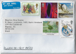 Great Britain 2024 Airmail Lavel Cover Sent To Biguaçu Brazil 5 Commemorative Stamp Electronic Sorting Mark - Covers & Documents