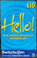 Carte De Recharge - Hello! - Blue Switchcom Irlande 10£ - Télécarte ~90 - Ireland