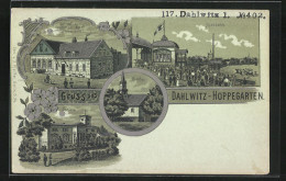 Mondschein-Lithographie Dahlwitz-Hoppegarten, Gasthof Zum Deutschen Sport, Rennbahn, Schloss  - Dahlwitz-Hoppegarten