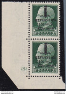 1944 RSI, N° 491 25 Cent. Verde MNH/** COPPIA VERTICALE CON NUMERO DI TAVOLA - Autres & Non Classés