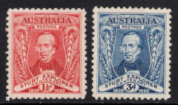 AUSTRALIA 1930 1.1/2d SCARLET AND 3d BLUE " CENTENARY OF EXPLORATION OF RIVER MURRY BY CAPTAIN  STURT" SET MNH / MH. - Neufs