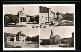AK Neu-Ulm, Johannes-Baptista, Central-Schule, Evangelische Kirche  - Neu-Ulm