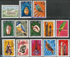 New Hebrides 1977 Overprints 13v F, Mint NH, Nature - Birds - Cattle - Shells & Crustaceans - Kingfishers - Pigeons - Neufs