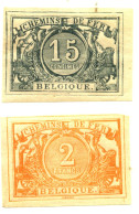 2 Timbres Belgique ‘’Chemin De Fer’’ 1882 Non Dentelés - Réimpressions - Neufs