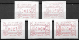 GREECE 1985 FRAMA Stamps For Piraeus 85 Set Of 15-20-27-80-100 DR MNH Hellas M 11 - Automatenmarken [ATM]