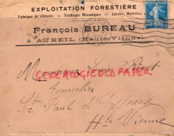 87- AUREIL- RARE  ENVELOPPE FRANCOIS BUREAU -EXPLOITATION FORESTIERE - LOUIS RIVET TONNELIER ST SAINT PAUL EYJEAUX 1921 - Artigianato