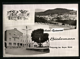 AK Freyung /Bayer. Wald, Hotel-Restaurant Biedermann, Ortsansicht Aus Der Vogelschau  - Freyung