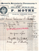 23- AUBUSSON- FACTURE MOTHE FRERES-PAPETERIE CARTES POSTALES-MERCERIE GRANDE RUE -1913 - Artigianato