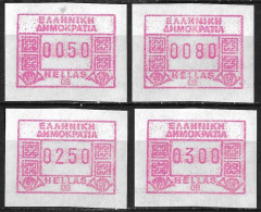 GREECE 1991 FRAMA Stamps 09 Athens Central Set Of 50-80-250-300 D MNH Hellas M 26 - Automatenmarken [ATM]